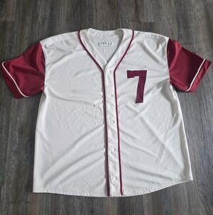 Hollister Men's White/ Maroon Baseball Jersey #7 Size XL
